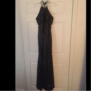 Sequined Black Formal Dress Silver Gems