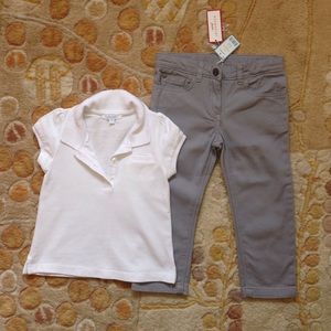Gray Jeans and white polo shirt. Cotton. Size 2