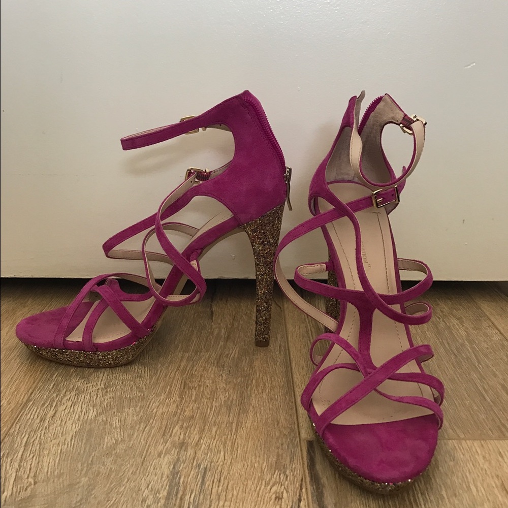 Strapped BCBGs with sparkly heel!