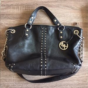 Black Leather Studded Michael Kors Hobo Bag