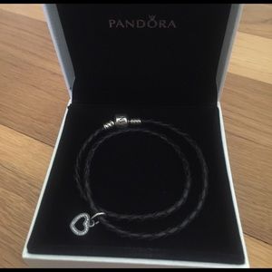 pandora double wrap leather bracelet heart charm