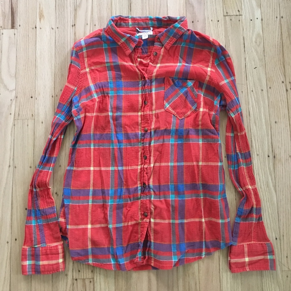 Plaid sheer button-down