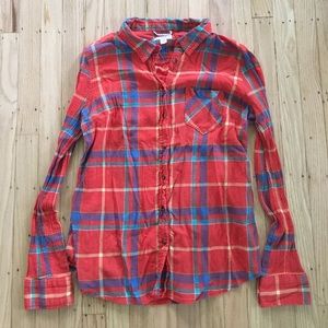 Plaid sheer button-down