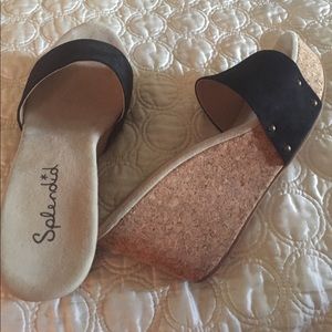 Splendid Cork Slip On Wedge in Black Suede