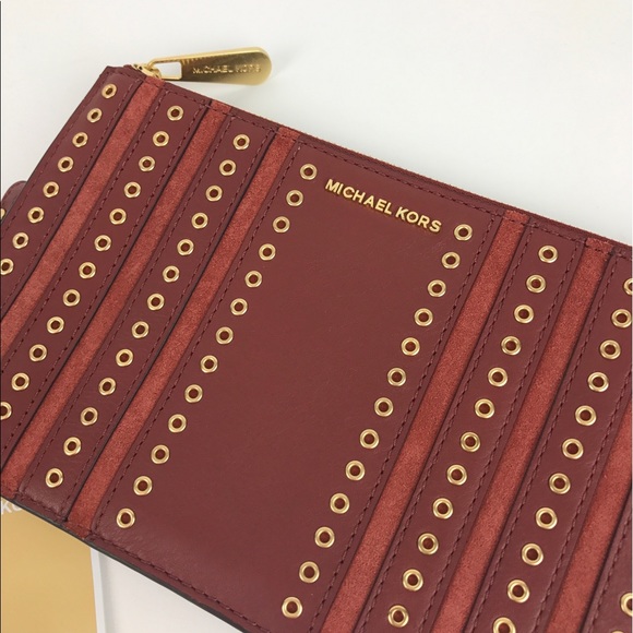 Michael Kors Brooklyn Grommet Zip Wristlet - Brick - Picture 2 of 5