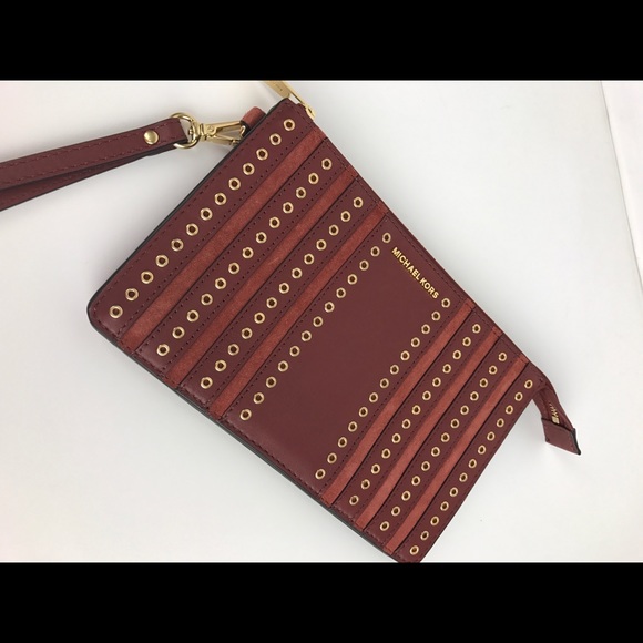 Michael Kors Brooklyn Grommet Zip Wristlet - Brick - Picture 3 of 5