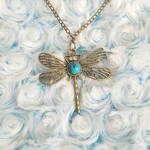 Dragonfly Crystal Stone Necklace Gold Tone