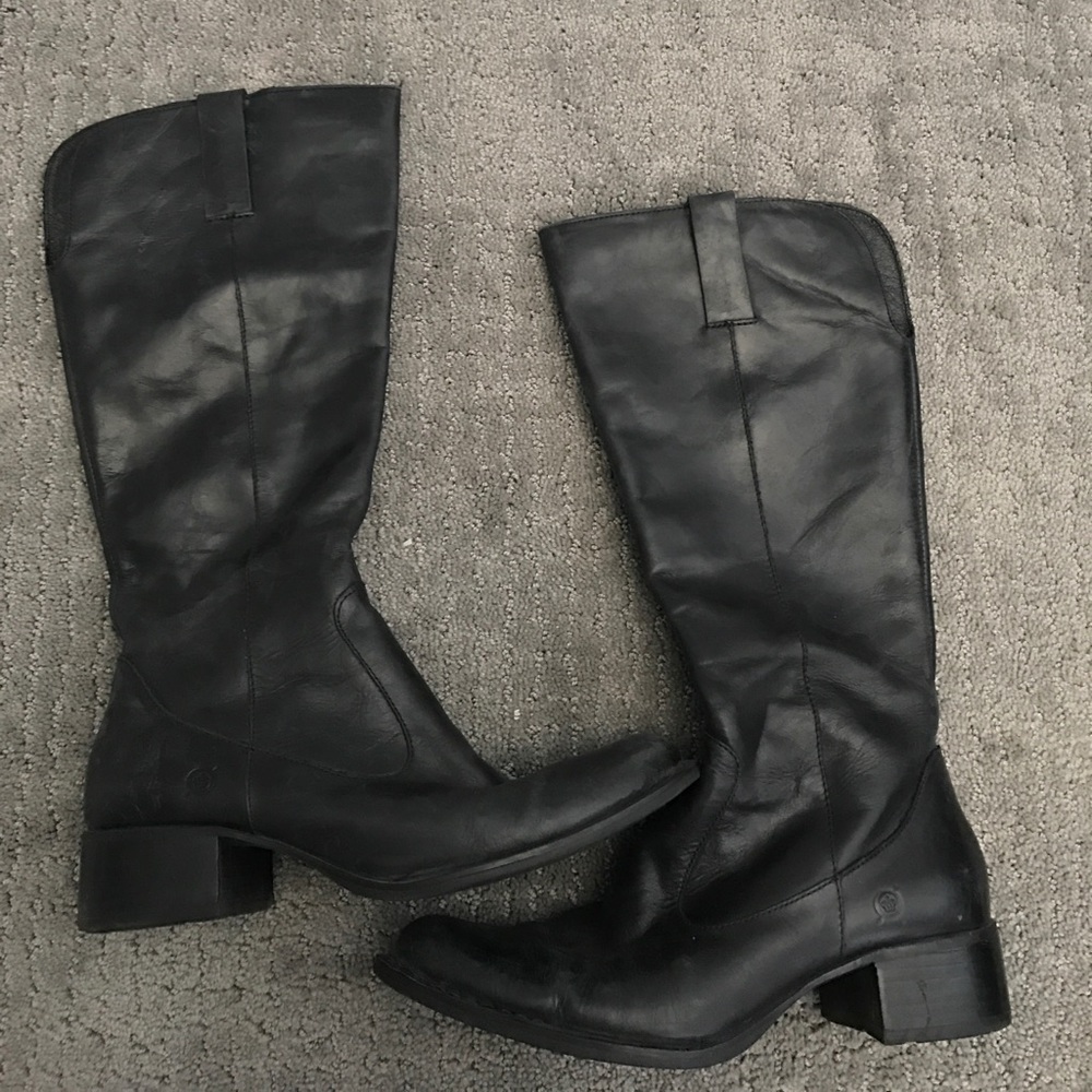 Born black leather mid calf boots