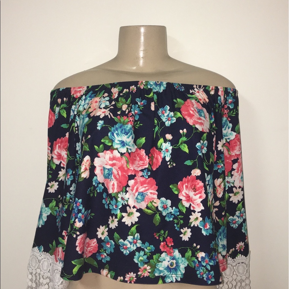 Blue Flowered Off The Shoulder Top