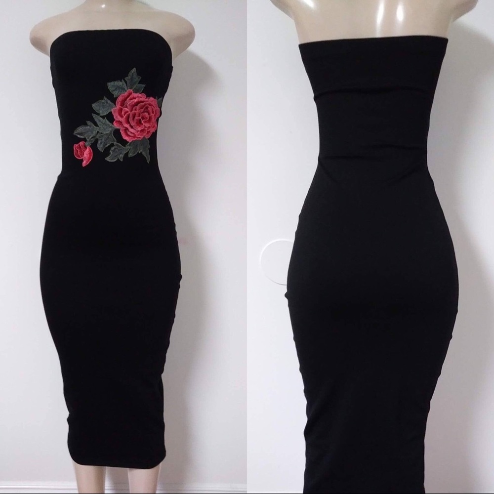 Rose Embroidered Mid Dress