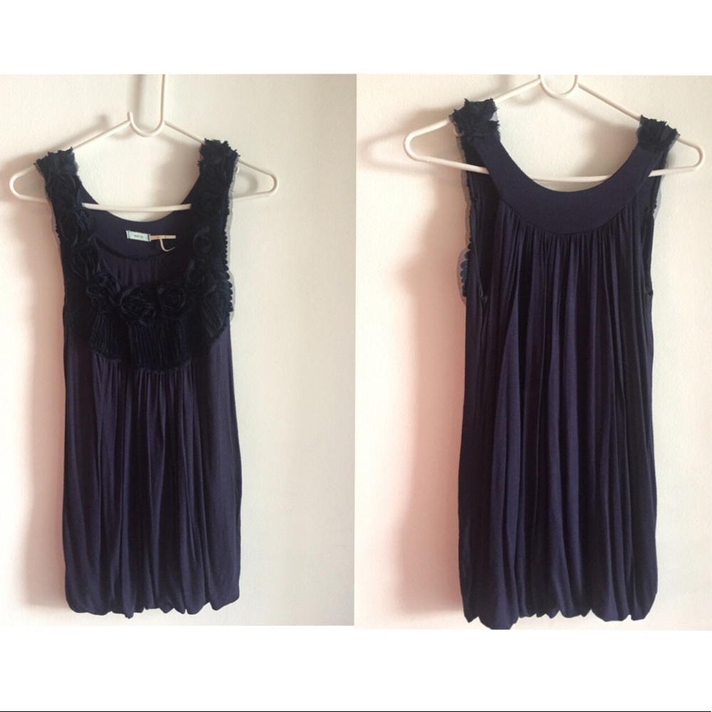 rosette detailing navy blue blouse