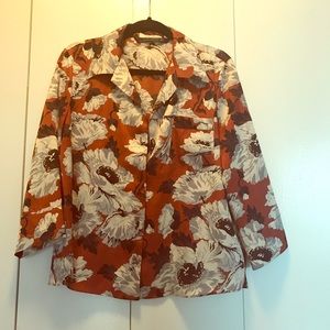 Zara Printed Satin Button Up Blouse