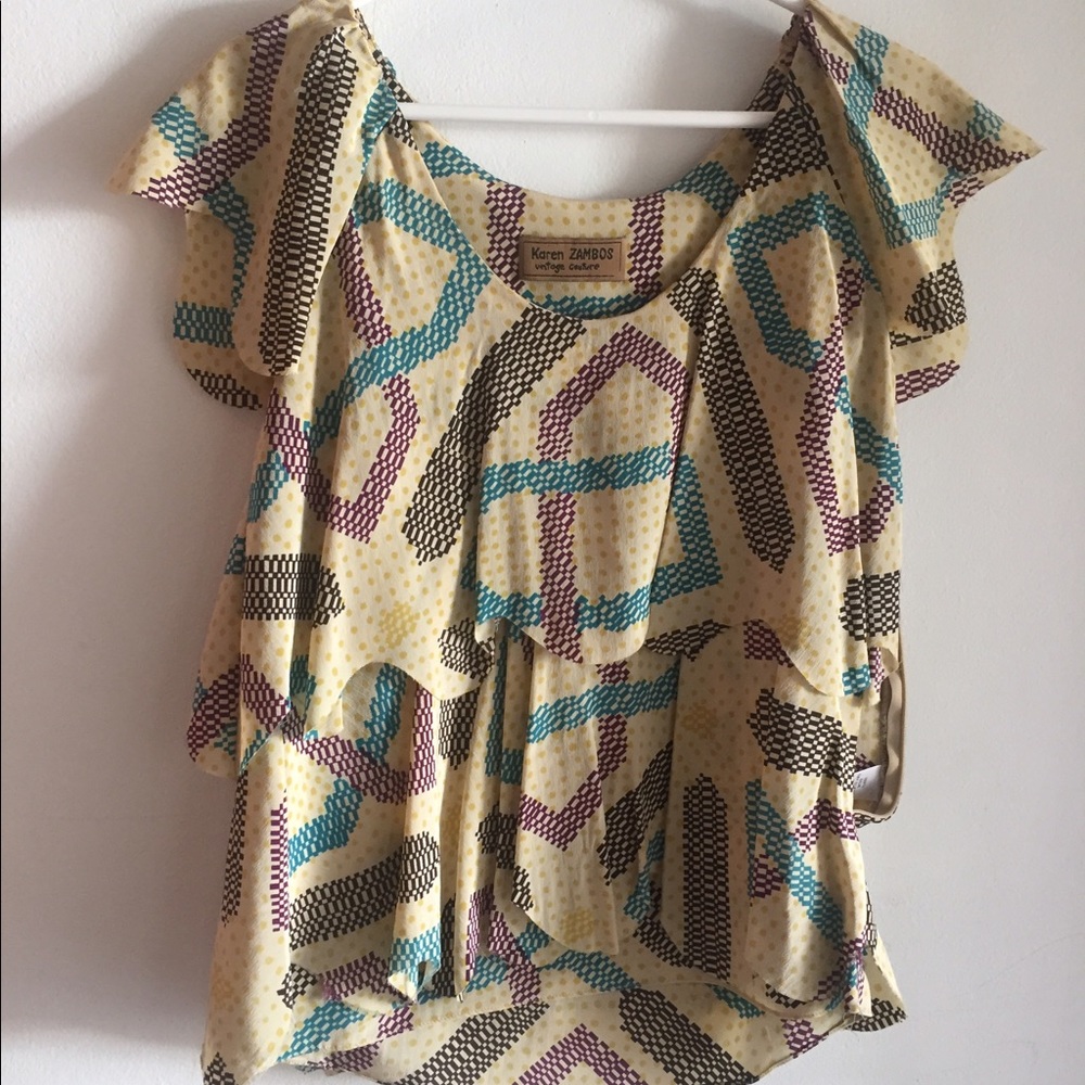geometric multi ruffle tier blouse