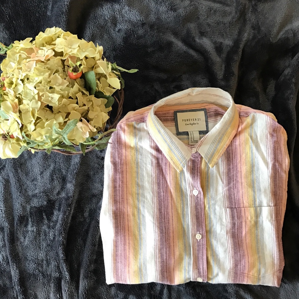 F21 Striped Button Down Shirt