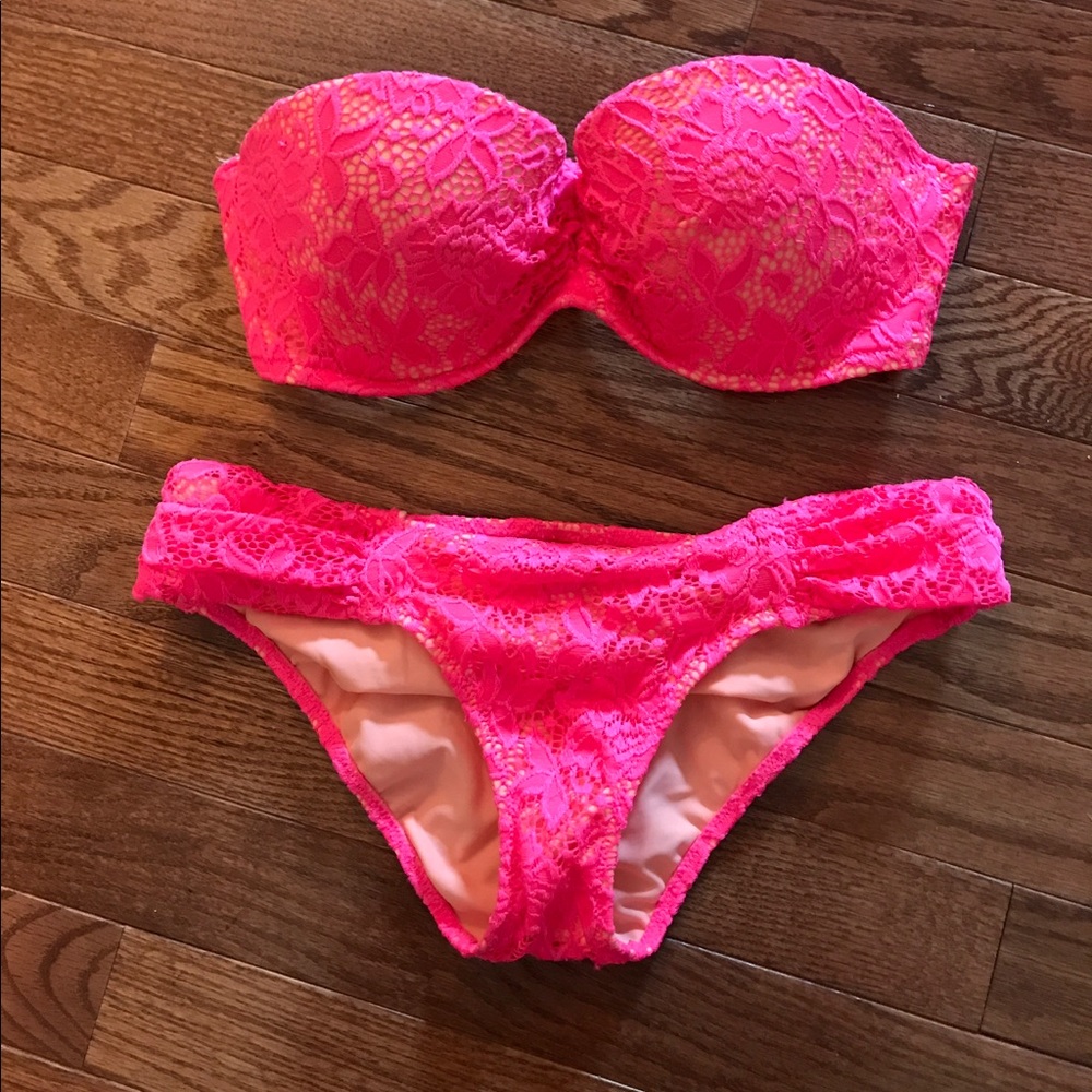 Victoria's Secret bright pink mesh lace bikini xs