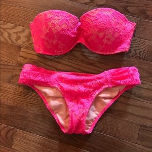 Victoria's Secret bright pink mesh lace bikini xs