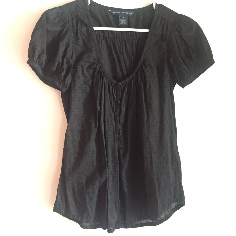 scoopneck button down puff sleeve blouse