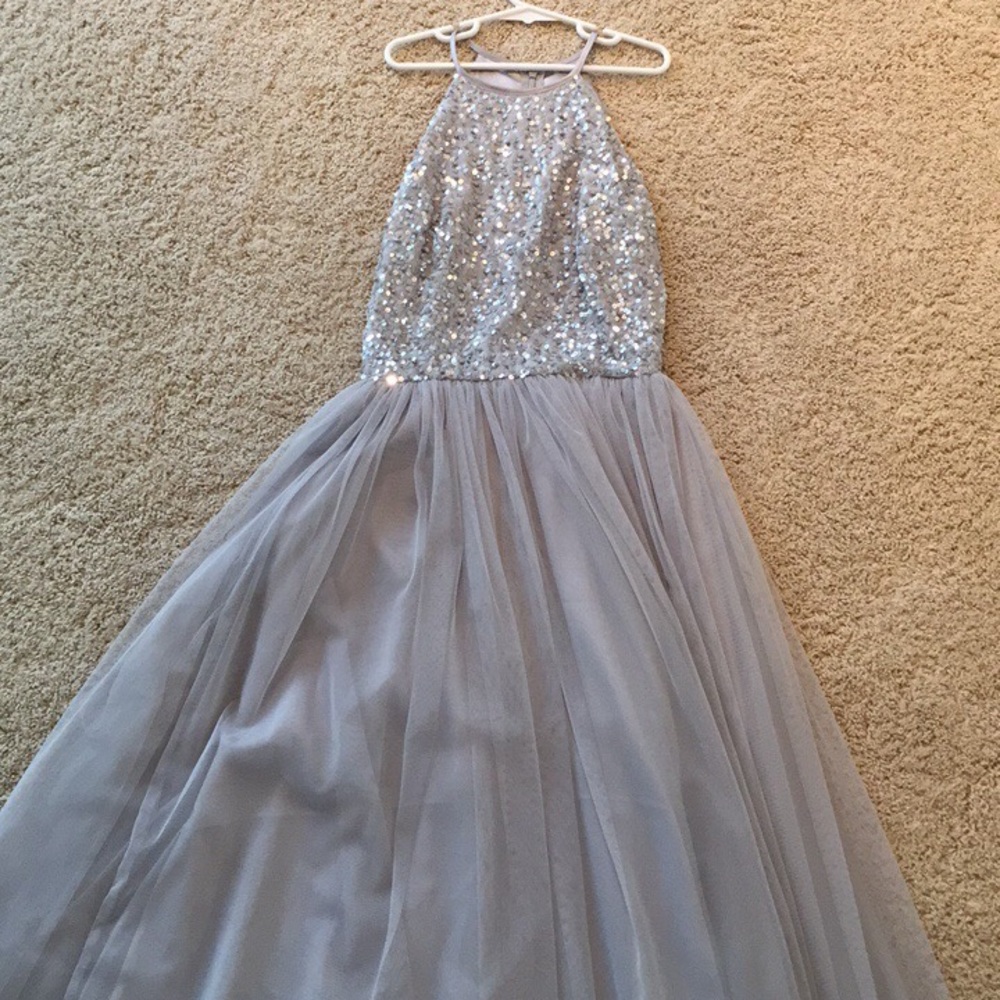 Maya High Neck Tulle Dress (ASOS) in Gray