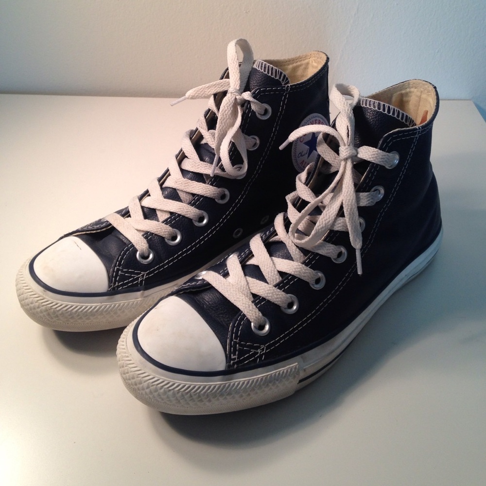 Navy leather high top converse!