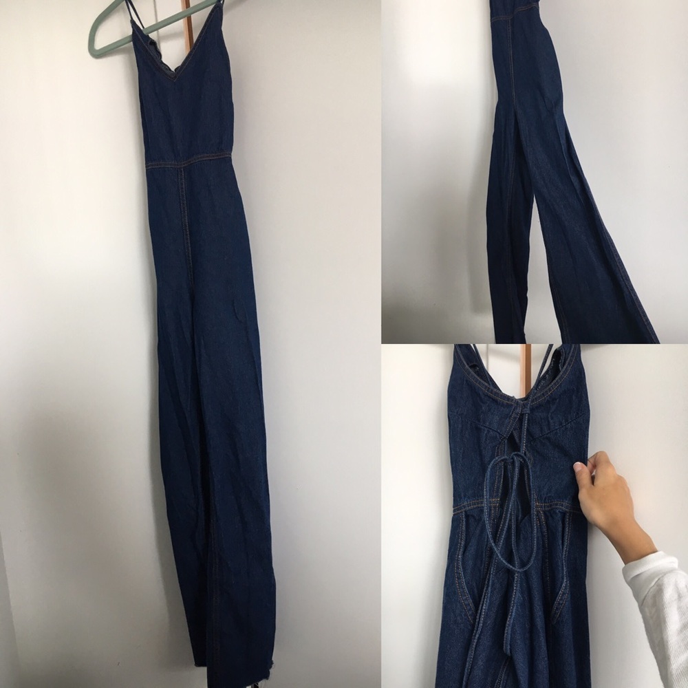 Denim Jumpsuit with Lace Back