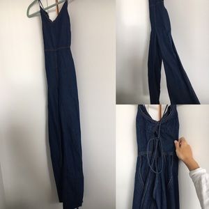 Denim Jumpsuit with Lace Back