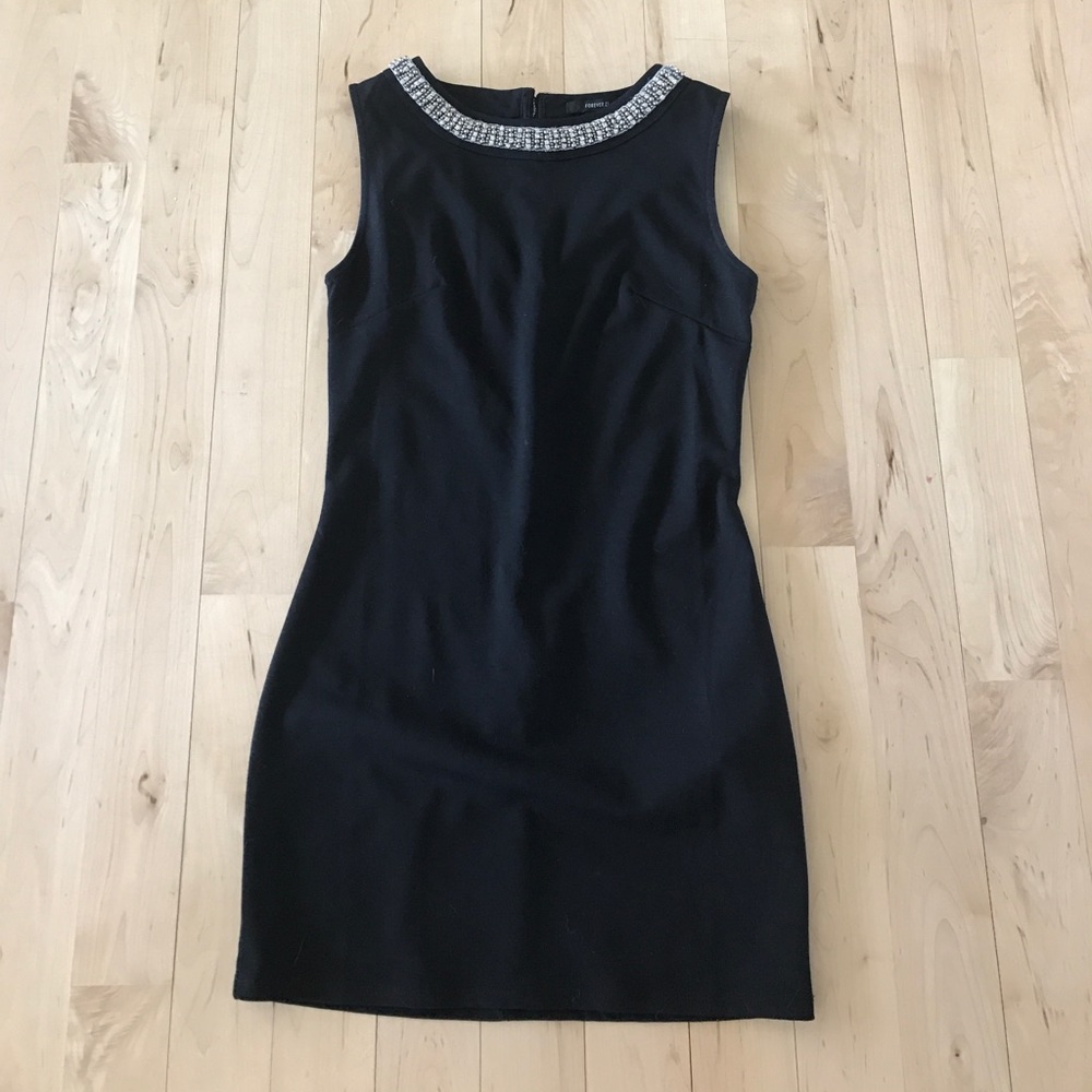 Black Fitted Dress with Beaded Neckline