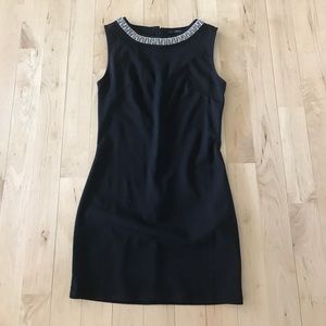Black Fitted Dress with Beaded Neckline