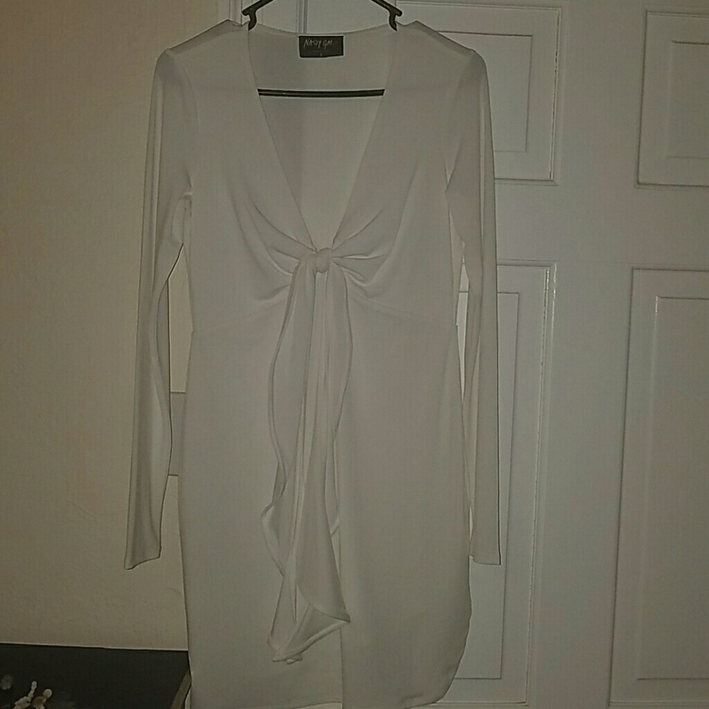 White tie front mini dress