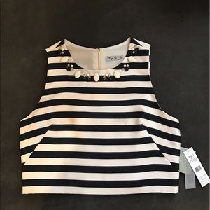Eliza J embellished striped crop top NWT