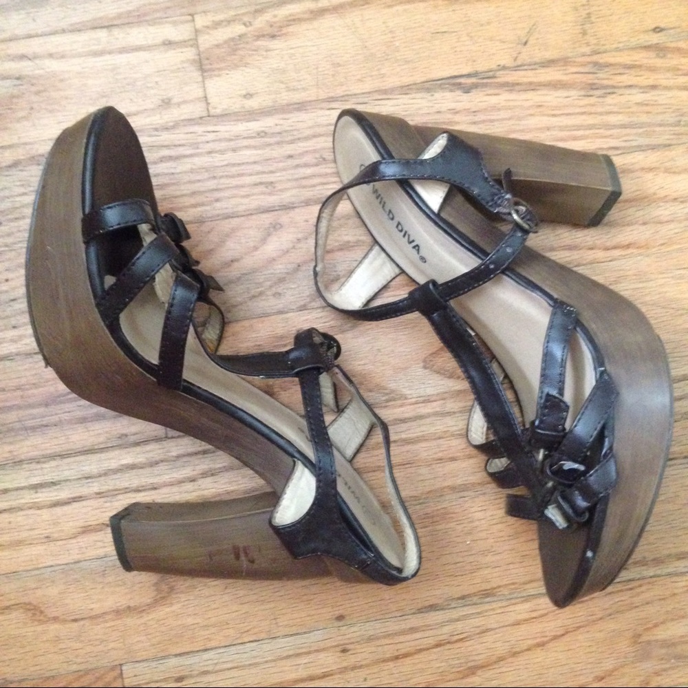 Brown Wooden Platform and High Heel Sandals Sz 8