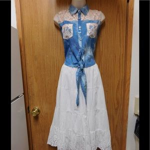 Chic Tie Dye Crop Top W/Coral Lace & Ties Detail