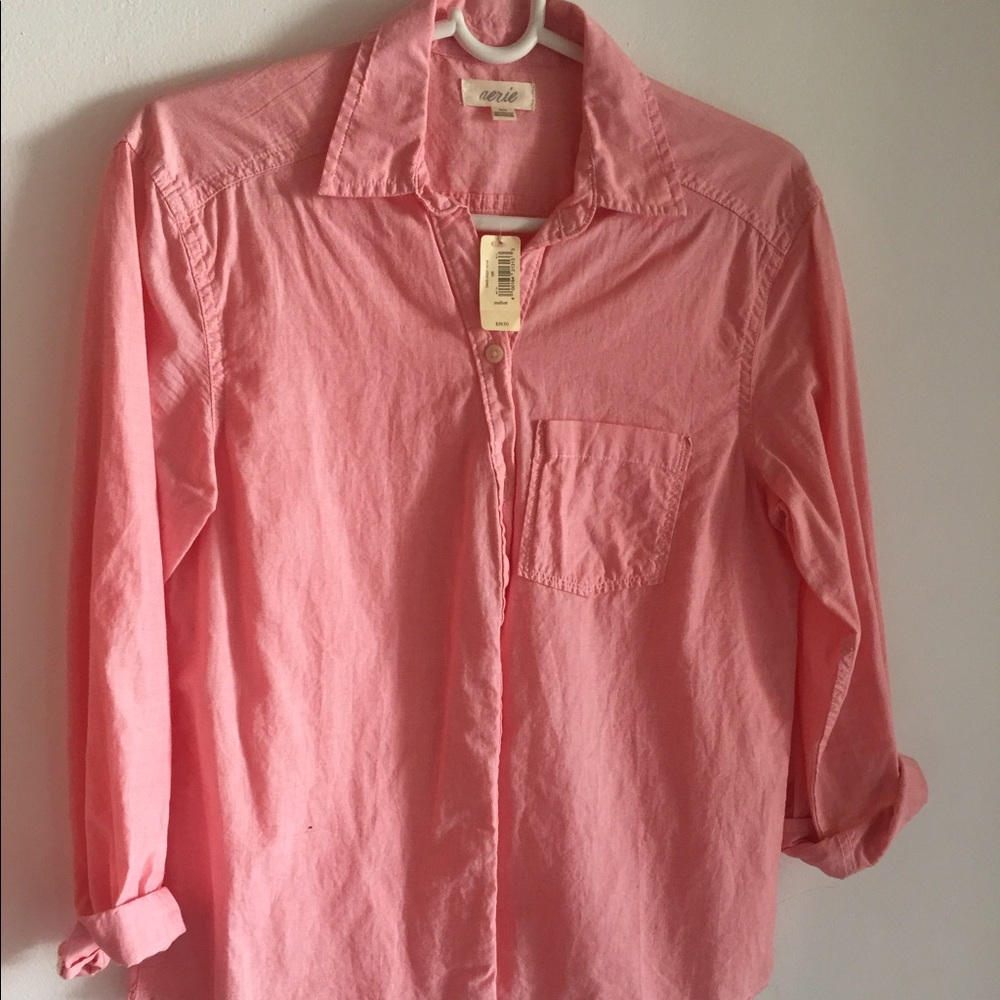 salmon button down blouse