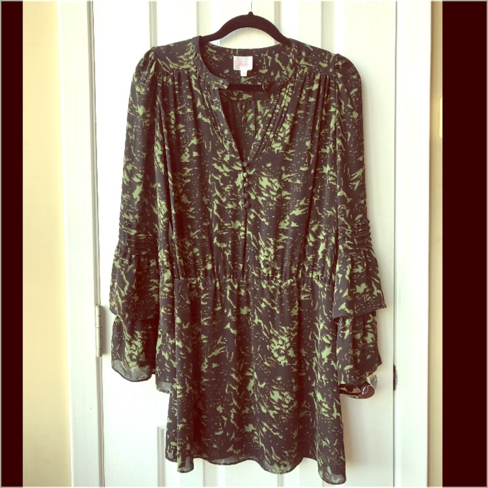 Printed Bell Sleeve Mini Dress