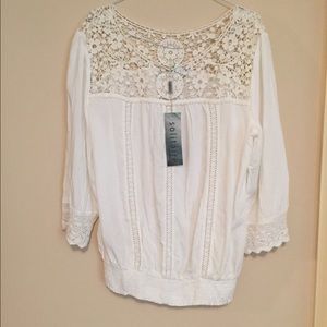Solitaire By Ravi Khosla white peasant top NWT