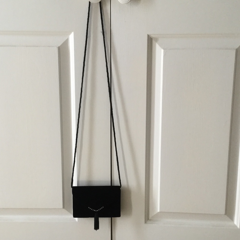 Evening black clutch/purse with tassel & crystals