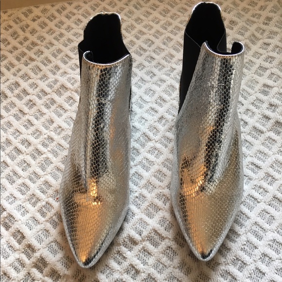 Topshop Shoes - Topshop Metallic Silver Snake Print Booties