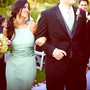 David's Bridal chiffon dress in "Meadow"