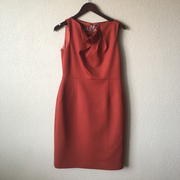 Tahari Dresses & Skirts - Tahari Burnt Orange Flutter Neck Sheath Dress