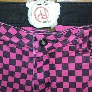 Checkered pink and black skinny jeans