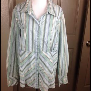 Lane Bryant Top 18/20 2X Button Down Stripe Cotton