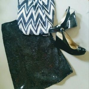 Worthington Black Sequin Skirt Sz 14 TALL