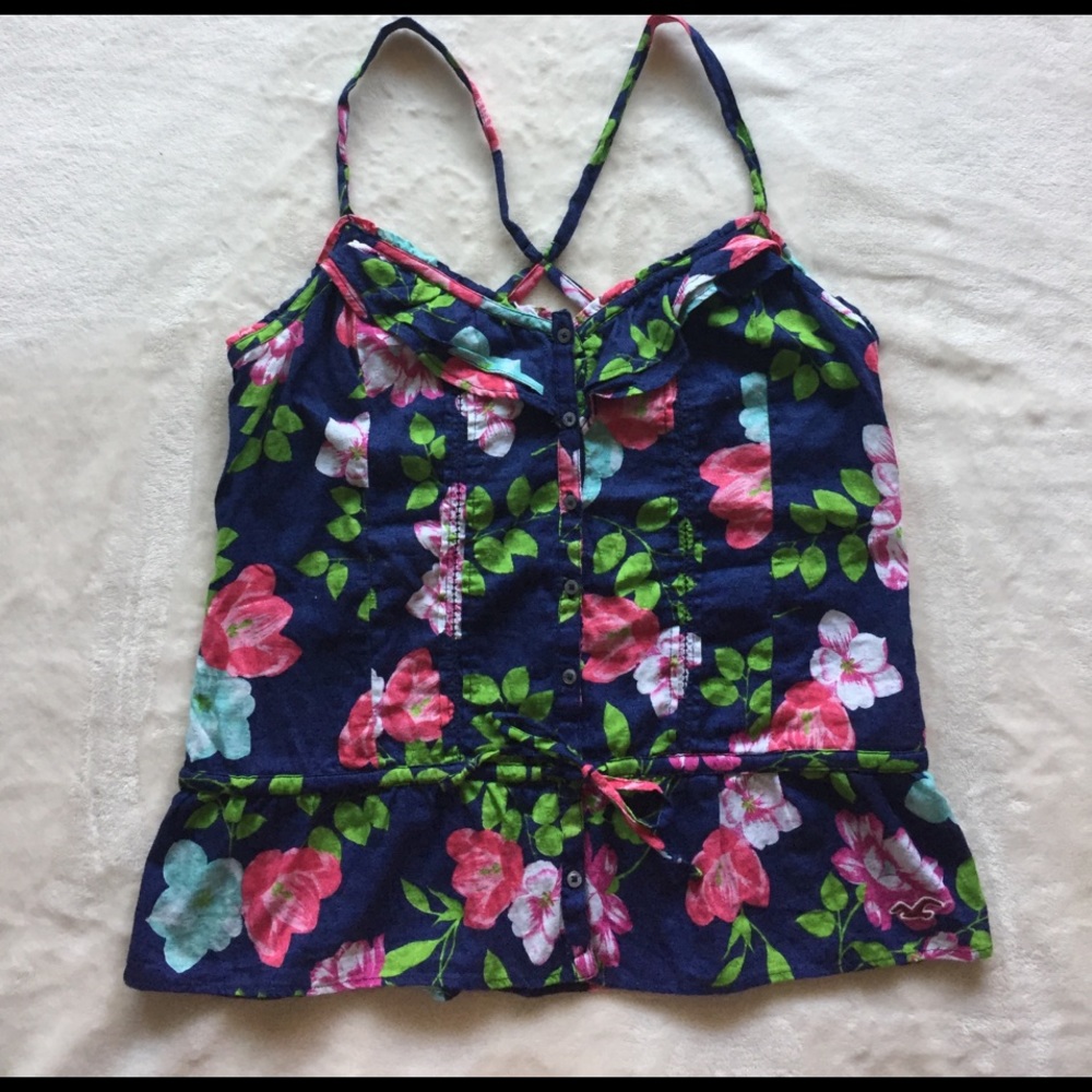 Hollister Navy Floral Button-down Tank