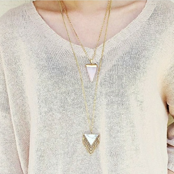 Multi Layer Triangle Marble and Gold Necklace - Picture 2 of 5
