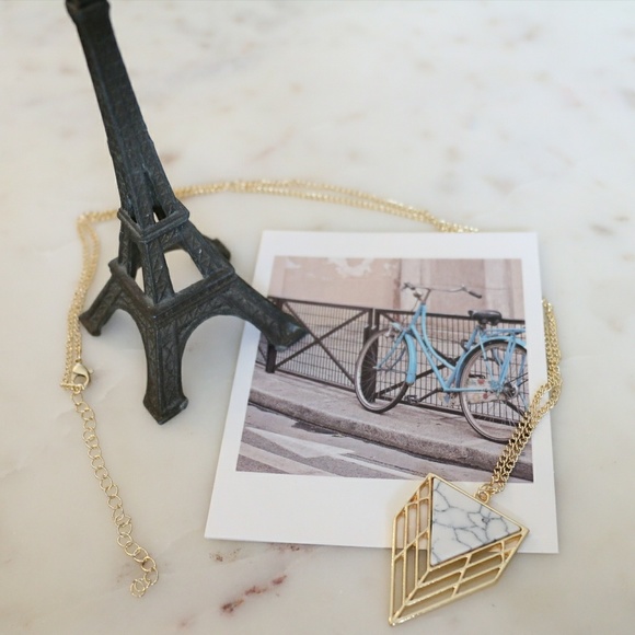 Multi Layer Triangle Marble and Gold Necklace - Picture 3 of 5