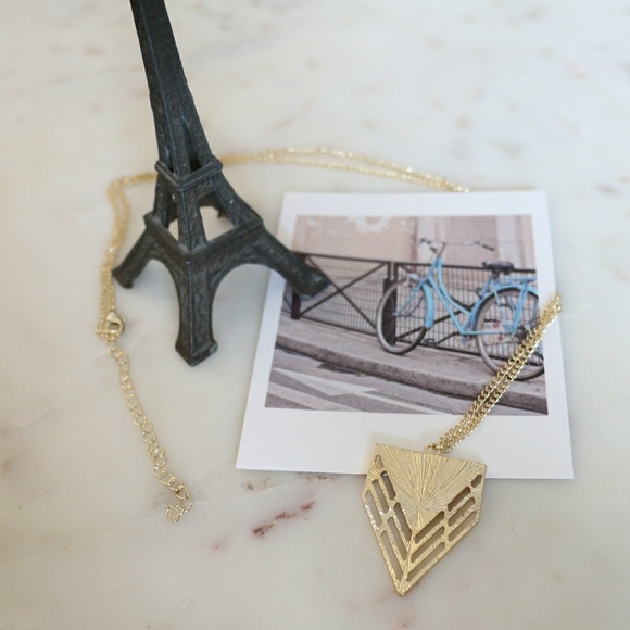 Multi Layer Triangle Marble and Gold Necklace - Picture 4 of 5