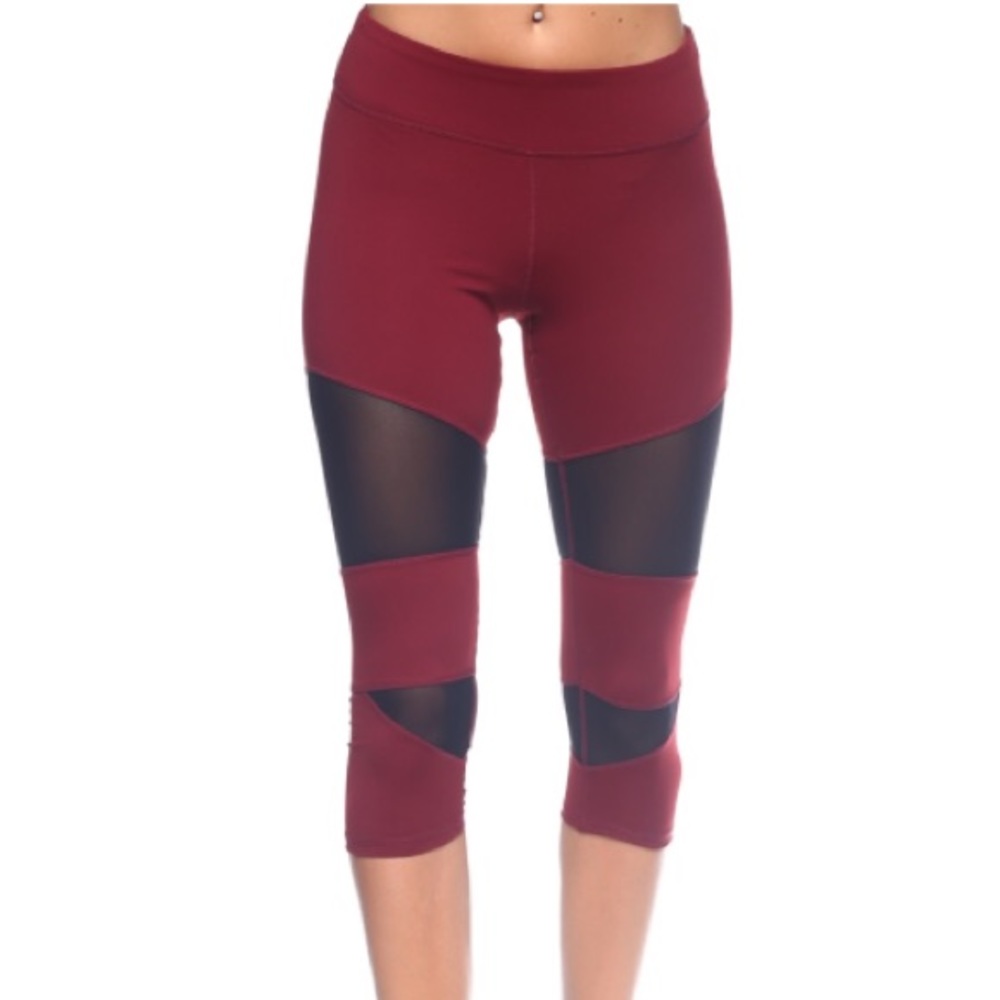 Burgundy mesh leggings