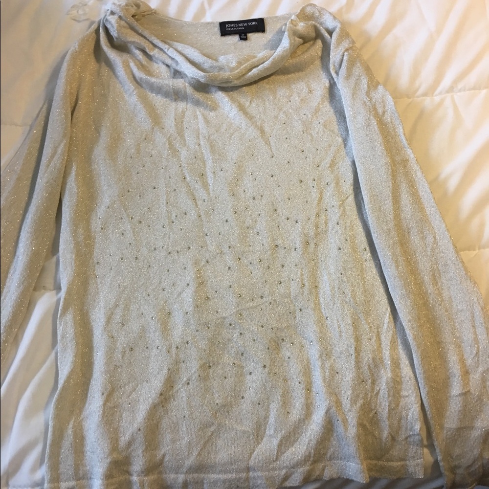 Gold cowl neck top with beaded detail