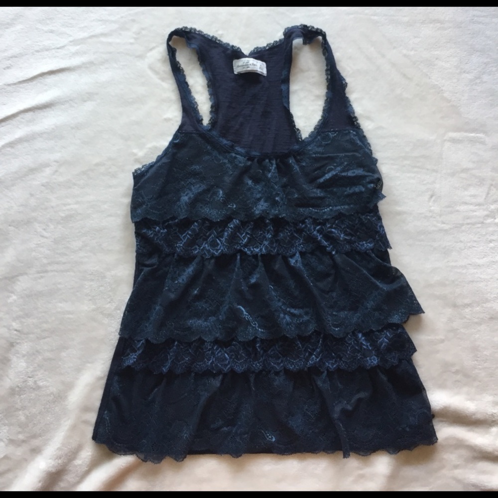 A&F Navy Lace Ruffle Tank