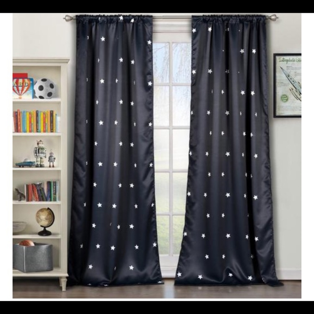 Lala & Bash Silky Navy Curtains w/ White Stars