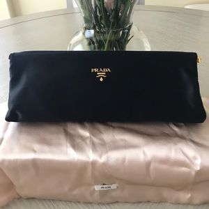 Prada East West clutch in black satin